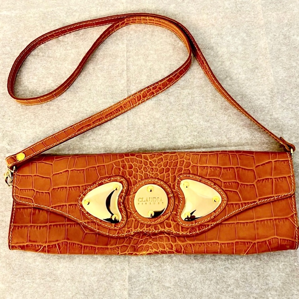 Brown Crocodile Embossed Crossbody Bag